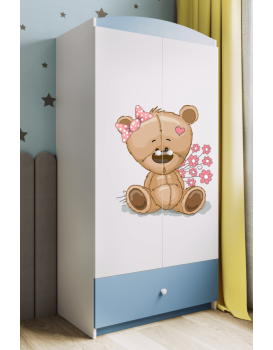 Dětská skříň Babydreams 90 cm méďa s kytičkami modrá