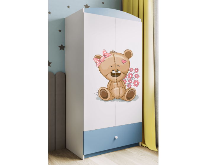 Dětská skříň Babydreams 90 cm méďa s kytičkami modrá