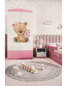 Dětská skříň Babydreams 90 cm méďa s kytičkami růžová