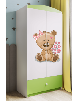 Dětská skříň Babydreams 90 cm méďa s kytičkami zelená