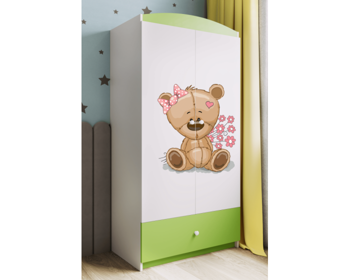 Dětská skříň Babydreams 90 cm méďa s kytičkami zelená