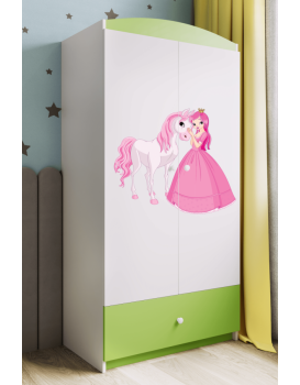 Dětská skříň Babydreams 90 cm princezna a poník zelená