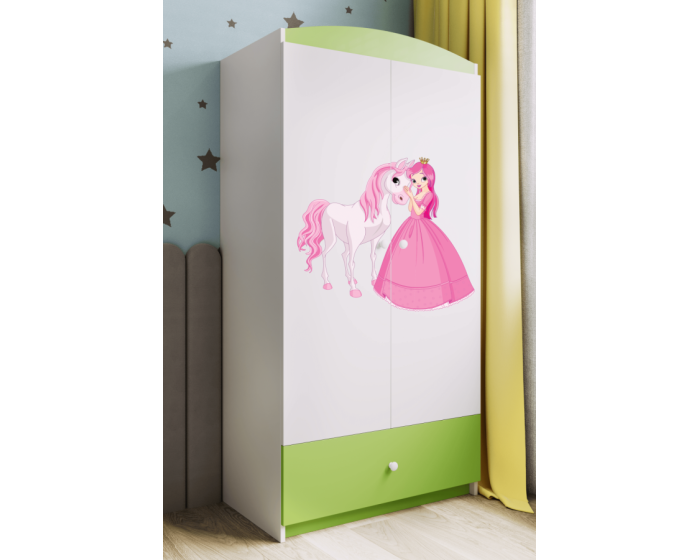 Dětská skříň Babydreams 90 cm princezna a poník zelená
