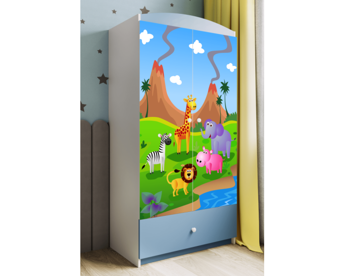 Dětská skříň Babydreams 90 cm safari modrá