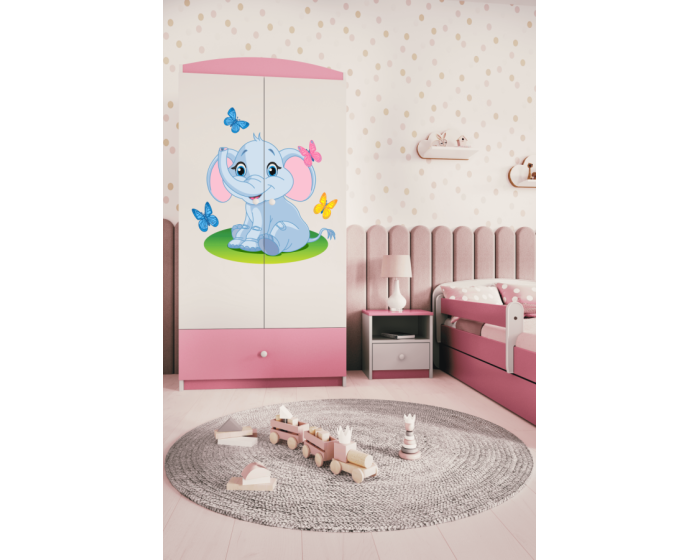 Dětská skříň Babydreams 90 cm slon s motýlky růžová
