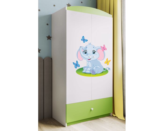 Dětská skříň Babydreams 90 cm slon s motýlky zelená
