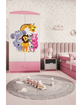 Dětská skříň Babydreams 90 cm ZOO růžová
