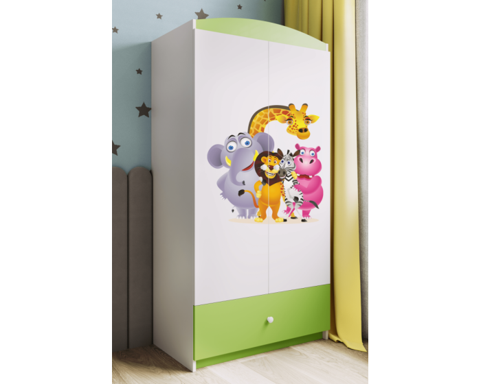 Dětská skříň Babydreams 90 cm ZOO zelená