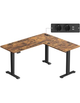 Rohový výškově nastavitelný pracovní stůl Vasagle Grey 160 cm hnědý/černý