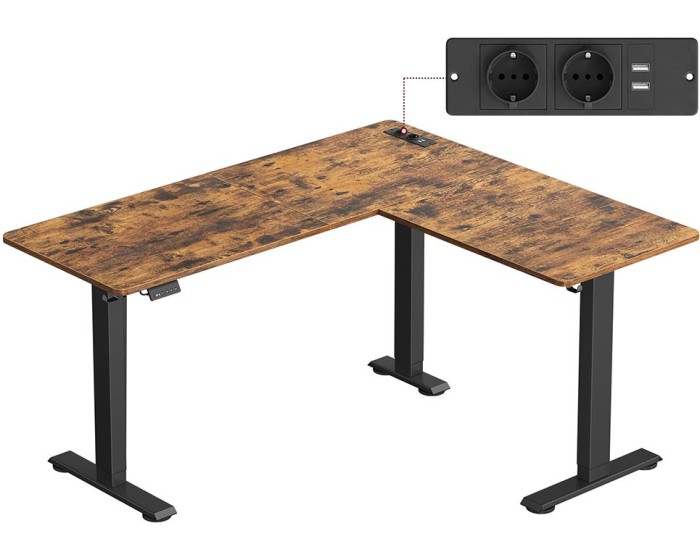 Rohový výškově nastavitelný pracovní stůl Vasagle Grey 160 cm hnědý/černý