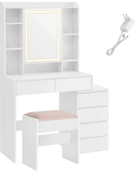 Toaletní stolek s LED osvětlením a taburetem Vasagle Ginny 98 cm bílý