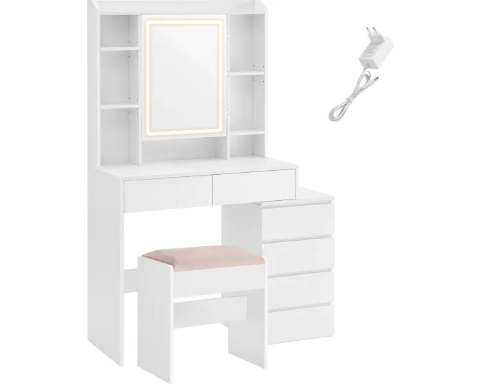 Toaletní stolek s LED osvětlením a taburetem Vasagle Ginny 98 cm bílý