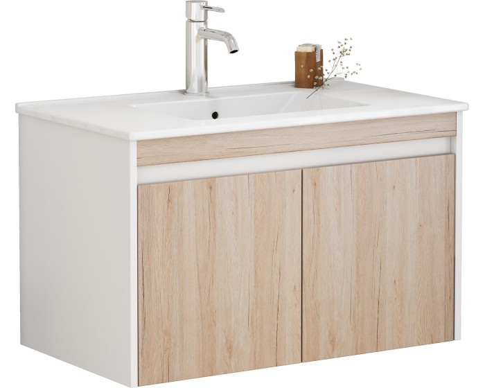 Závěsná skříňka pod umyvadlo Houseland Morvia 80 cm dub/bílá