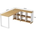 Rohový kancelářský stůl s regálem Houseland Nuvia Home 02 160 cm dub/bílý