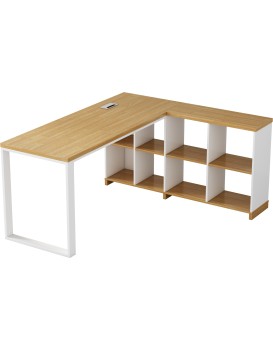 Rohový kancelářský stůl s regálem Houseland Nuvia Home 02 160 cm dub/bílý