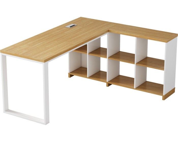 Rohový kancelářský stůl s regálem Houseland Nuvia Home 02 160 cm dub/bílý
