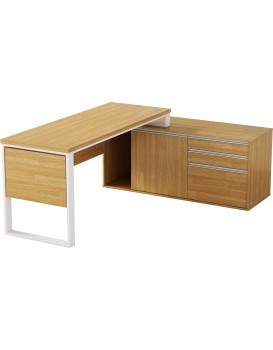 Rohový kancelářský stůl s komodou Houseland Nuvia Home 04 194 cm dub/bílý