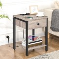 Noční stolek Vasagle Ferira 40 cm s nabíjecí stanicí černý/šedý