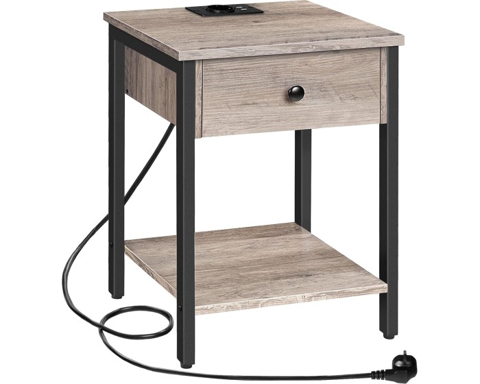Noční stolek Vasagle Ferira 40 cm s nabíjecí stanicí černý/šedý