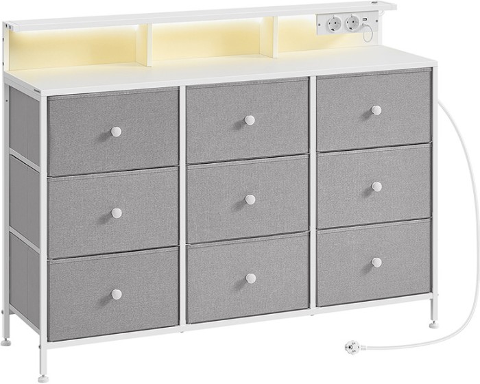 Komoda Parkes s LED osvětlením a zásuvkami šedá/bílá