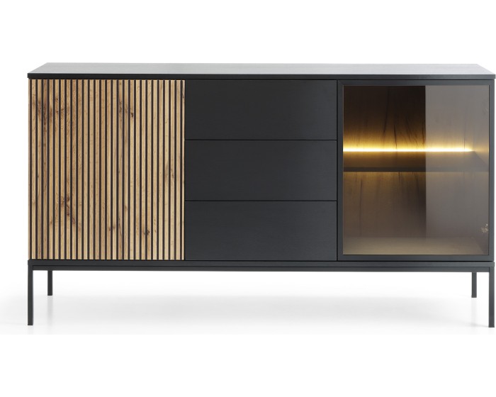 Komoda Sento s LED osvětlením 154 cm dub wotan/černá