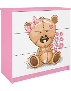 Komoda Babydreams 80 cm méďa s kytičkami růžová