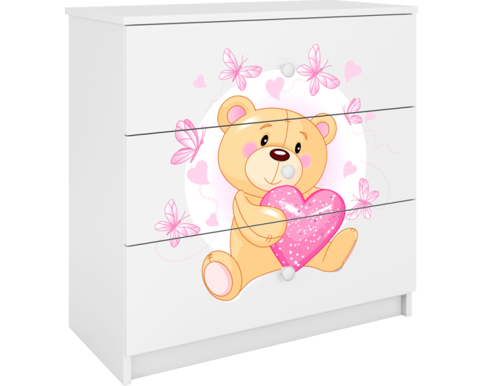 Komoda Babydreams 80 cm medvídek s motýlky bílá