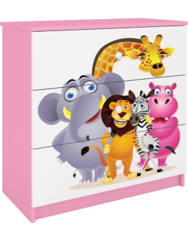 Komoda Babydreams 80 cm ZOO růžová