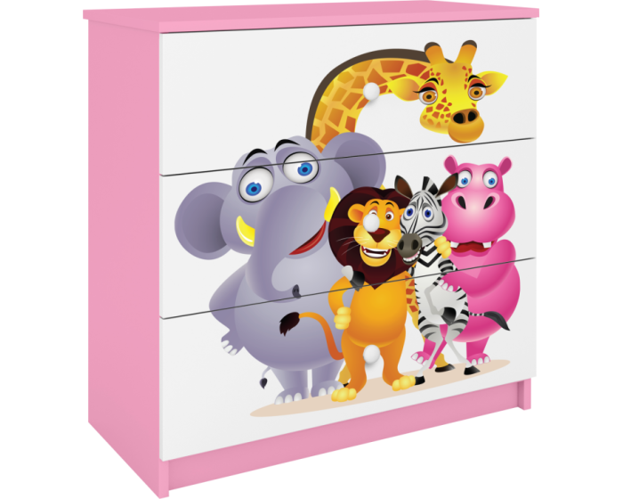 Komoda Babydreams 80 cm ZOO růžová