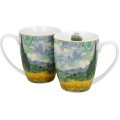 Sada 2 ks porcelánových hrnků Van Gogh WHEAT FIELD WITH CYPRESSES 350 ml modrá
