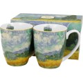 Sada 2 ks porcelánových hrnků Van Gogh WHEAT FIELD WITH CYPRESSES 350 ml modrá