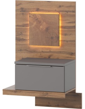 Závěsný noční stolek Livorno 68 s LED osvětlením levý dub Wotan/šedý