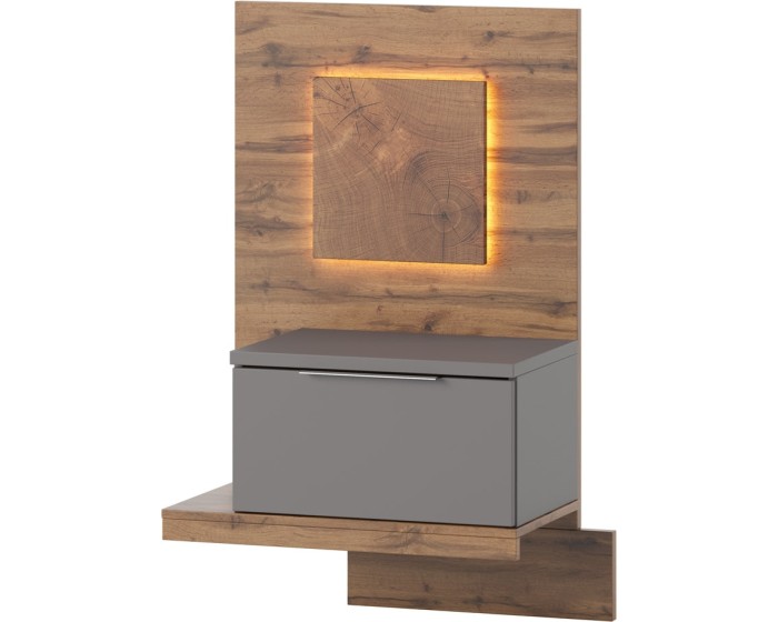 Závěsný noční stolek Livorno 68 s LED osvětlením levý dub Wotan/šedý