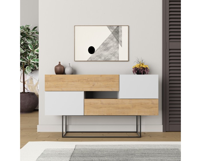 Komoda Houseland EROS 145 cm dub safírový/bílá