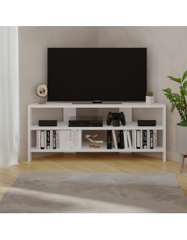 Rohový TV stolek Houseland Thales bílý