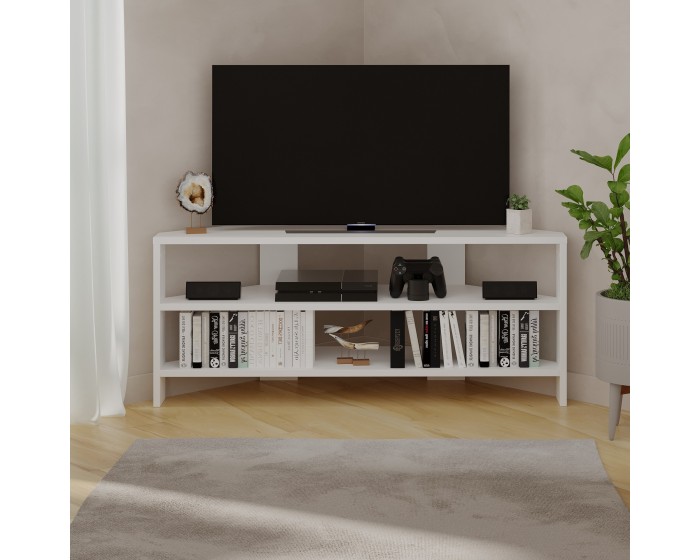Rohový TV stolek Houseland Thales bílý