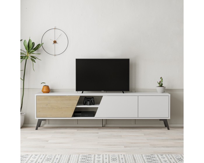 TV stolek Houseland FIONA 180 cm bílý/dub safírový