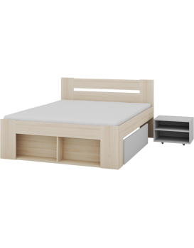 Dvoulůžková postel Ryga 09 160x200 s nočními stolky a zásuvkami dub Riva/šedá