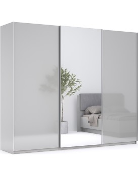 Šatní skříň Megy s posuvnými dveřmi a zrcadlem 250 cm Chinchilla šedá/lesklá šedá
