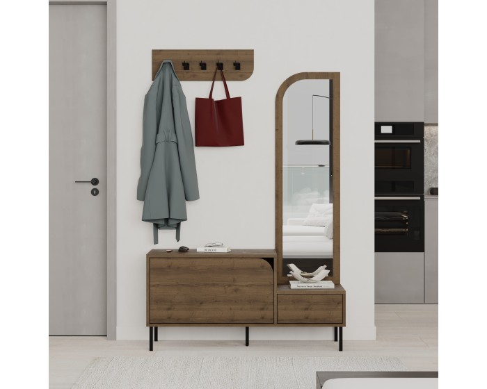 Moderní předsíňová stěna Houseland Mila dub tmavý