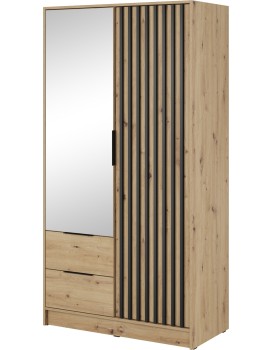 Šatní skříň Nelly 105 cm se zrcadlem dub artisan/černá