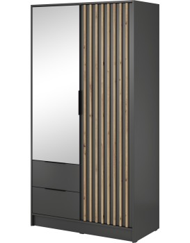 Šatní skříň Nelly 105 cm se zrcadlem grafit/dub artisan