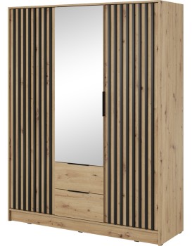 Šatní skříň Nelly 155 cm se zrcadlem dub artisan/černá