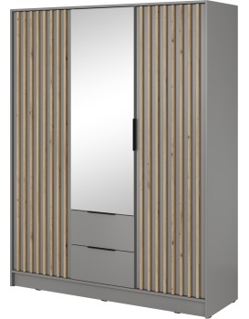 Šatní skříň Nelly 155 cm se zrcadlem šedá/dub artisan