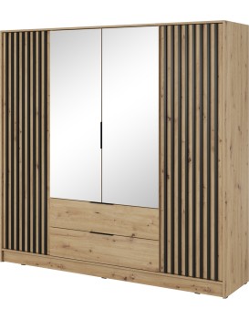Šatní skříň Nelly 206 cm se zrcadlem dub artisan/černá