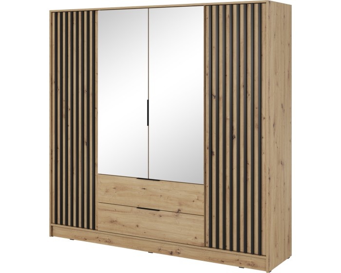 Šatní skříň Nelly 206 cm se zrcadlem dub artisan/černá