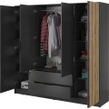 Šatní skříň Nelly 206 cm se zrcadlem grafit/dub artisan