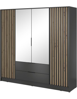 Šatní skříň Nelly 206 cm se zrcadlem grafit/dub artisan
