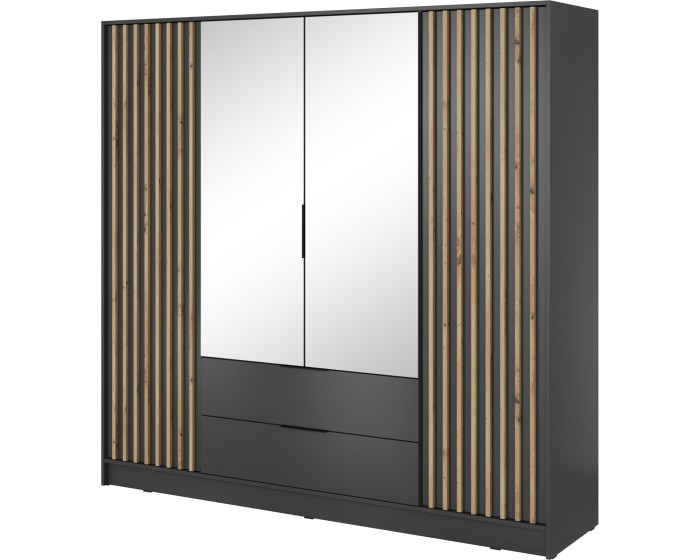 Šatní skříň Nelly 206 cm se zrcadlem grafit/dub artisan