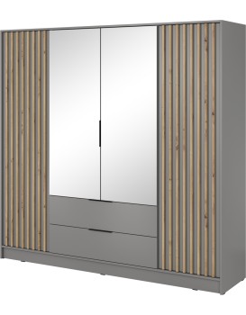 Šatní skříň Nelly 206 cm se zrcadlem šedá/dub artisan